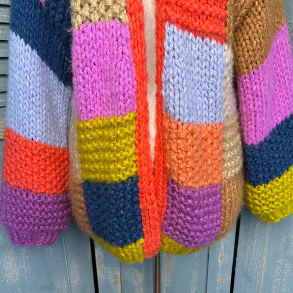 Saachi Rainbow Patchwork Chunky Knit Open Cardiga… - image 5